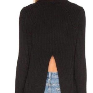 Rag & Bone Carly Black Rib Knit Wool Open Back Sweater